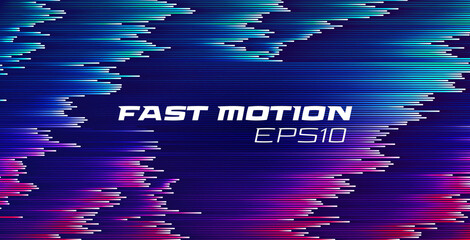 Fast motion vector background. Line move gradient. Dynamic data particle trail