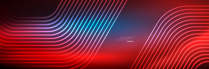 Shiny neon lines, stripes and waves, technology abstract background. Trendy abstract layout template for business or technology presentation, internet poster or web brochure cover, wallpaper