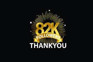 82K,82.000 Followers anniversary, minimalist logo years, jubilee, greeting card. invitation. Sign Ribbon Gold space vector illustration on black background - Vector