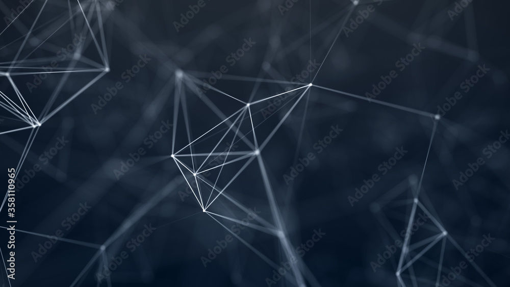 Poster light blue background with connecting triangulars, dots and lines. futuristic polygonal background. 