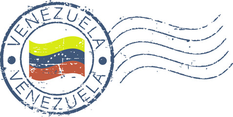 Postal grunge stamp 'Venezuela'. Flag in the middle.