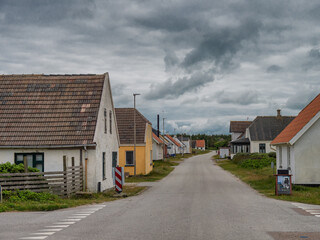 Fototapeta na wymiar Main street in small village LildStrand, Thy Denmark
