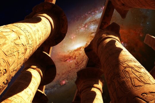 Karnak and Galaxy M106 (Elements of this image furnished by NASA)