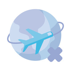 plane flying around planet earth , flat style icon