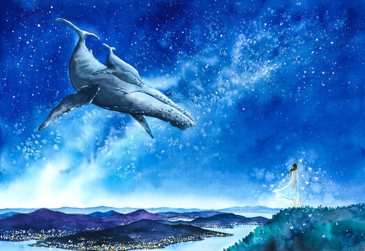 Watercolor Painting - Conversation with Whale