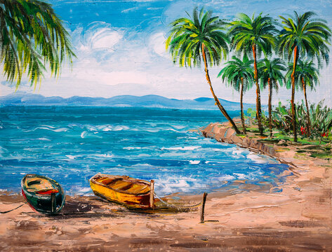 Oil Painting - Paradise Tropical Island Beach