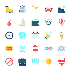Travel and Hiking Flat Vector Icons