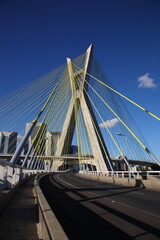 closeup of Octavio Frias de Oliveira Suspension Bridge in Sao Paulo city, Brazil