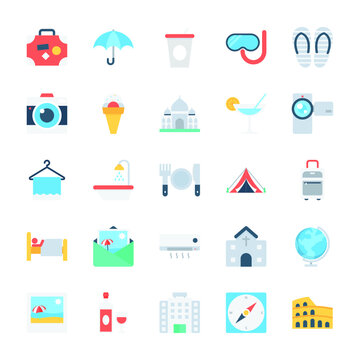 Travel and Holidays Flat Vector Icons