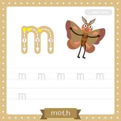 Letter M lowercase tracing practice worksheet of Moth