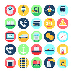 Global Logistics Flat Circular Flat Icons