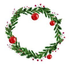 Christmas Watercolor wreath of holly berries