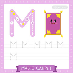 Letter M uppercase tracing practice worksheet of Magic Carpet