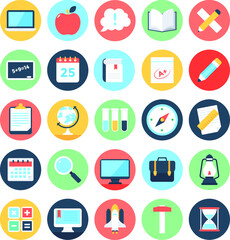 Modern Education and Knowledge Flat Circular Icons