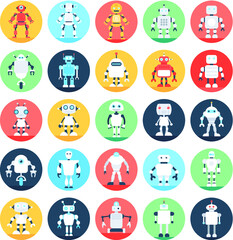 Robots, Robotics Flat Circular Icons Pack