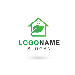 Green real estate logo, eco house, home care vector logo template design