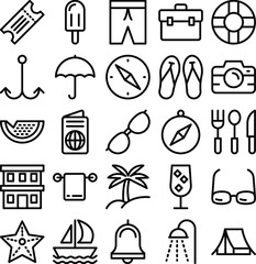 Summer and Travel Smooth Line Vector Icons Pack
