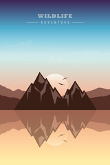 wildlife adventure in the mountains by the sea vector illustration EPS10