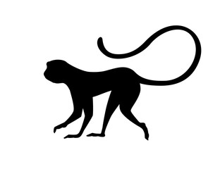 Black silhouette cute vervet monkey cartoon animal design flat vector illustration isolated on white background