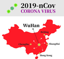 Vector Illustration of covid-19 Corona Virus, China flag map with virus