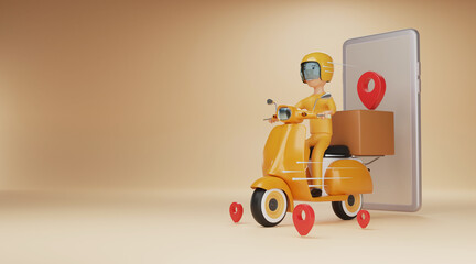 delivery service by scooter on mobile phone. 3d rendering.