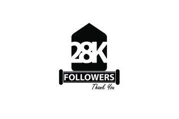 28K,28.000 Followers Thank you. Sign Ribbon All Black space vector illustration on White background - Vector