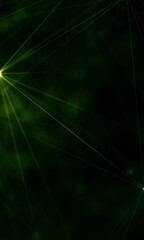 Festive Magic and Divine Green Glowing Stars Lights and Polygon Lines. Fat Skyscraper Web Banner 3D Illustration on Black Background