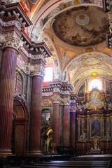 Obraz premium Poznan, Poland - May 05, 2015: Columns And Interiors Of A Fara Poznanska Baroque Parish And Collegiate Church