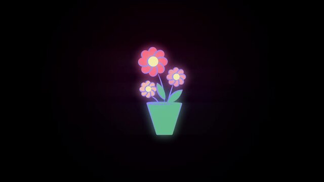 flowers in pot colored icon 2D animation on black background