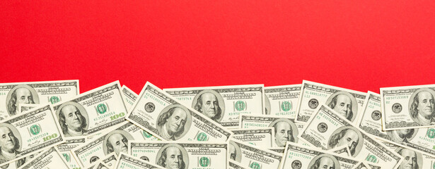 dollar bills a on a light colored background. copy space, top view business concept