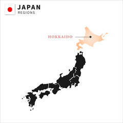 Vector Illustration of each japan region prefecture Hokkaido, white background , japan national flag
