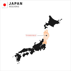 Vector Illustration of each japan region prefecture Tohoku, white background , japan national flag