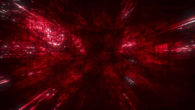 3D animation of festive red futuristic abstract digital virtual reality matrix particles grid cyber space sci-fi and fantasy symmetry environment technology vj loop background 