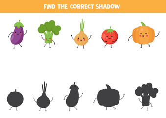 Find the right shadow of kawaii vegetables.