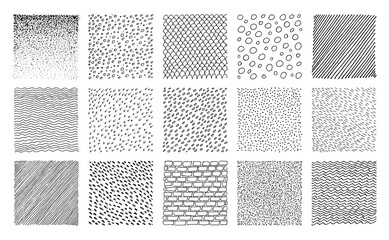 Set of hand drawn textures and lines. Doodle style. Vector grunge modern objects. Abstract elements. Sketch backgrounds, cards, wallpaper, templates for business
