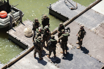 Pontonier and Engineering Specialities Regiment during display of Spanish Armed Forces Day in...