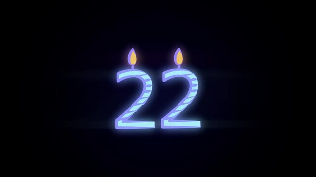candles for 22 years colored icon 2D animation on black background