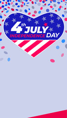 Obraz premium 4th of July Independence Day. Greeting card flag of USA in the shape of a heart. Vertical.