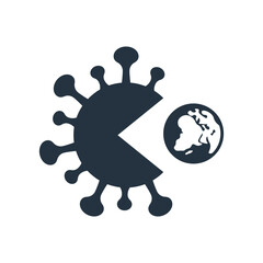 isolated abstract warning coronavirus, pacman icon, on white background, covid - 19