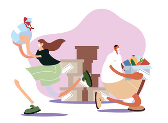 couple delivery of boxes with food