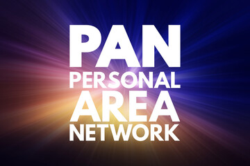 PAN - Personal Area Network acronym, technology concept background