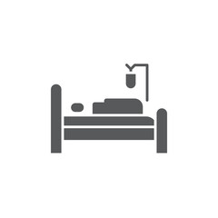 Hospital bed with patient blood transfusion vector icon symbol isolated on white background