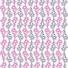 Seamless floral hand drawn vector pattern. Leaves and flowers endless sketch drawing background.  Part of set.