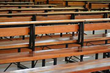 Church wooden bench for attendees in Antipolo City, Philippines