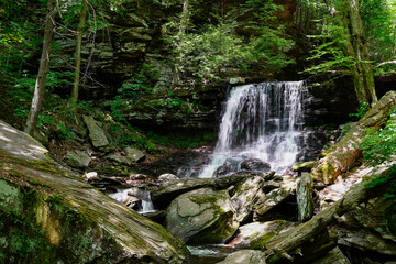 Beautiful waterfall at Rickett's Glen State Park in Pennsylvania.