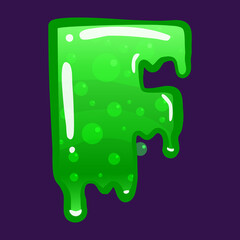 Slime font type letter F latin alphabet. Green bubbling toxic mold