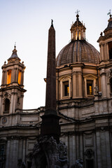 Fototapeta na wymiar Facade of the religious building of Piazza Navona in the evening in Rome
