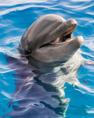 Fototapeta premium The yong Bottlenose dolphin is swimming in red sea
