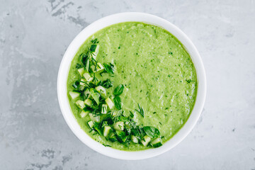 Cucumber Gazpacho. Green fresh cold summer soup.