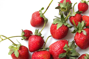 Healthy strawberry isolated on white background. Copy space. Top view. Strawberries background.Food background.